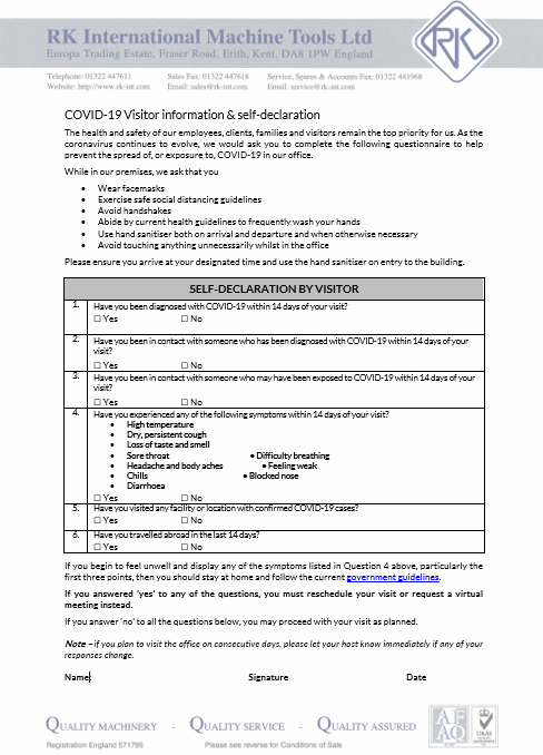 Covid Visitor Declaration