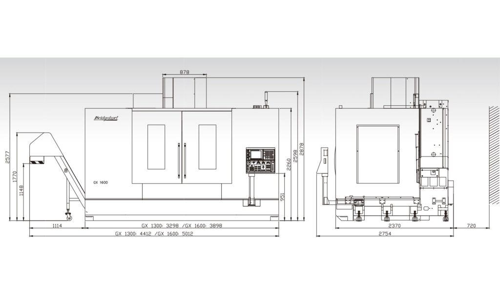 Bridgeport GX1300 and GX1600 Dimensions